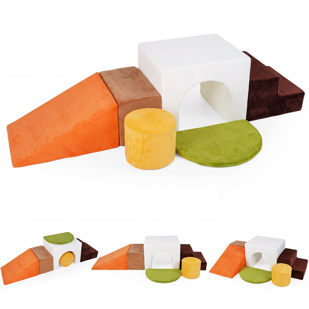6 Pieces Foam Climbing Blocks for Kids with Slide and Tunnel for Toddlers 3+-White