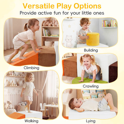 6 Pieces Foam Climbing Blocks for Kids with Slide and Tunnel for Toddlers 3+-White