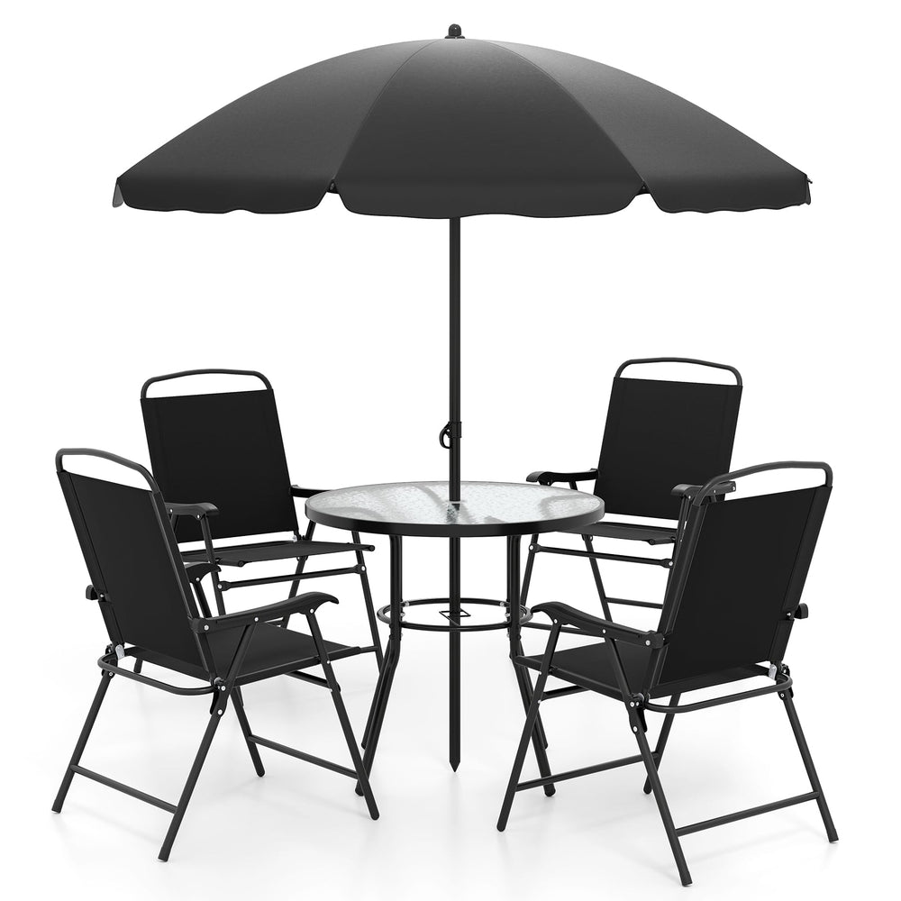 6 Pieces Patio Dining Set with Umbrella Outdoor Table and Chairs Set