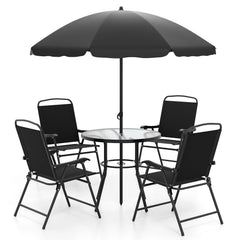 6 Pieces Patio Dining Set with Umbrella Outdoor Table and Chairs Set