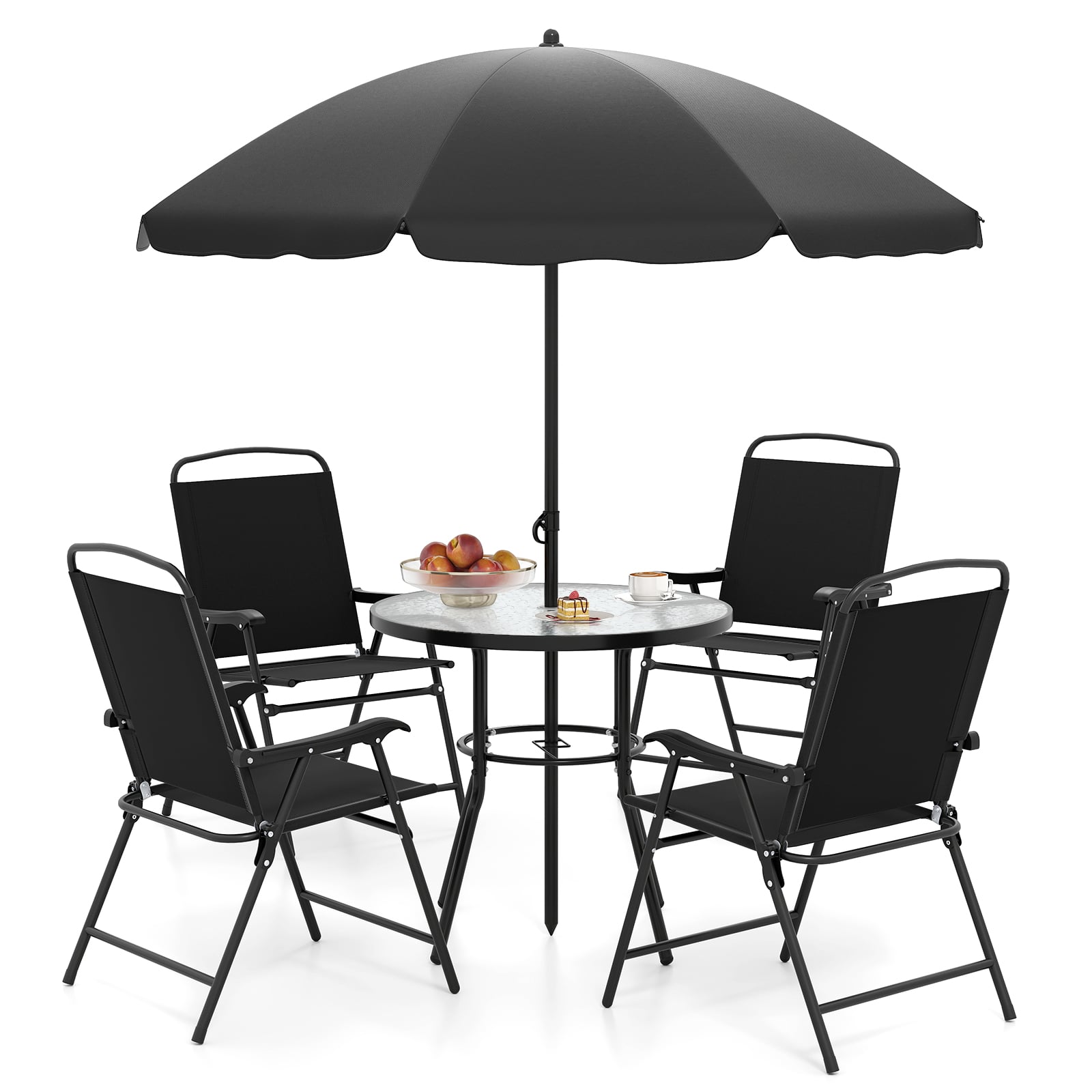 6 Pieces Patio Dining Set with Umbrella Outdoor Table and Chairs Set