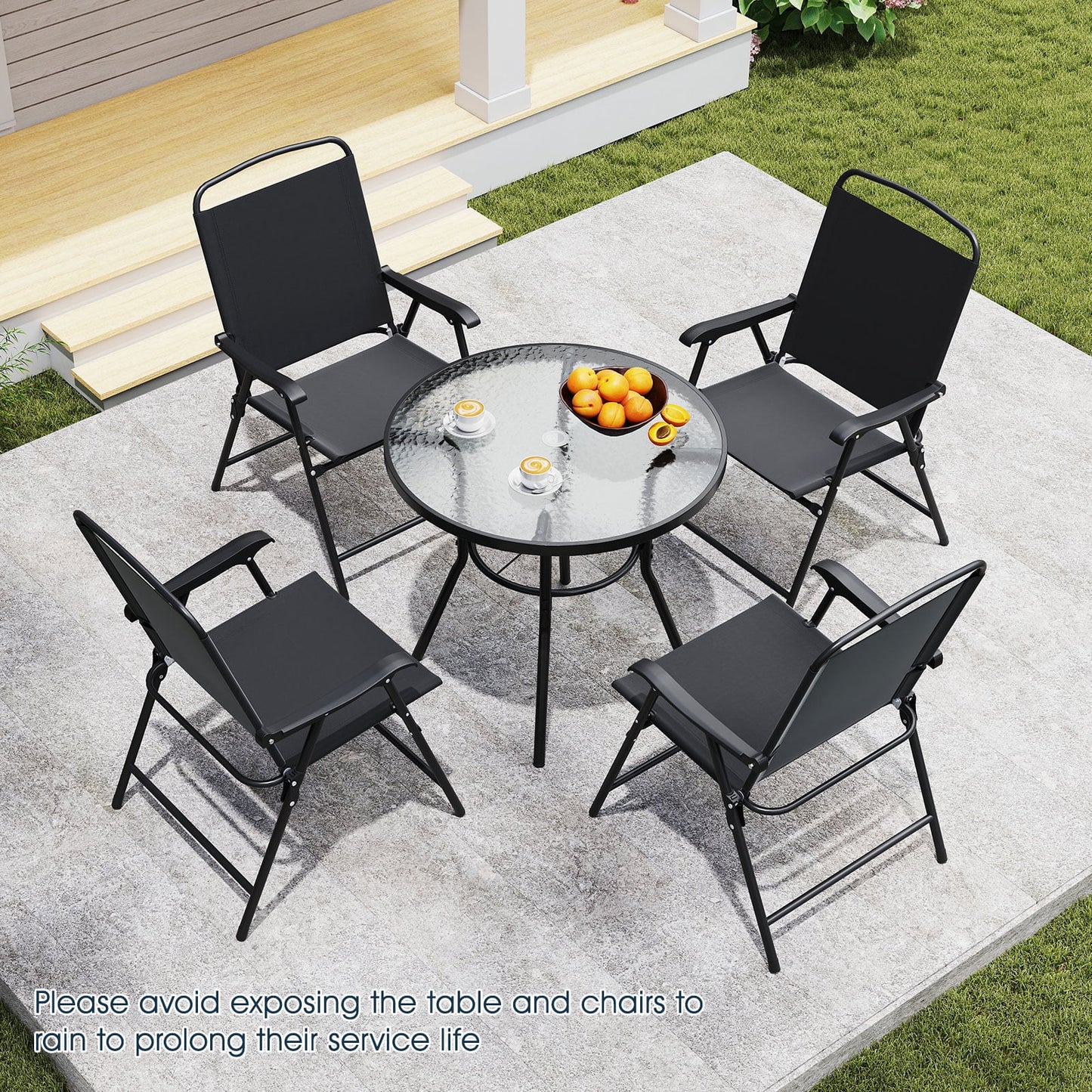 6 Pieces Patio Dining Set with Umbrella Outdoor Table and Chairs Set