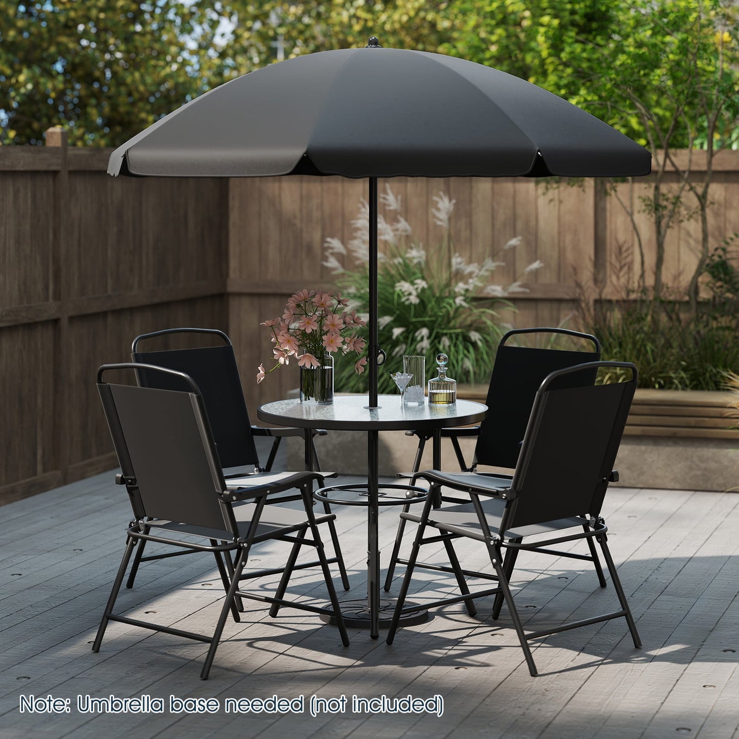 6 Pieces Patio Dining Set with Umbrella Outdoor Table and Chairs Set