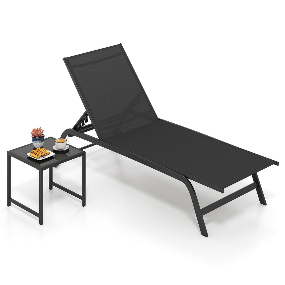 6-Position Outdoor Chaise Lounge Chair Set with Wheels and 180° Full Flat-Black