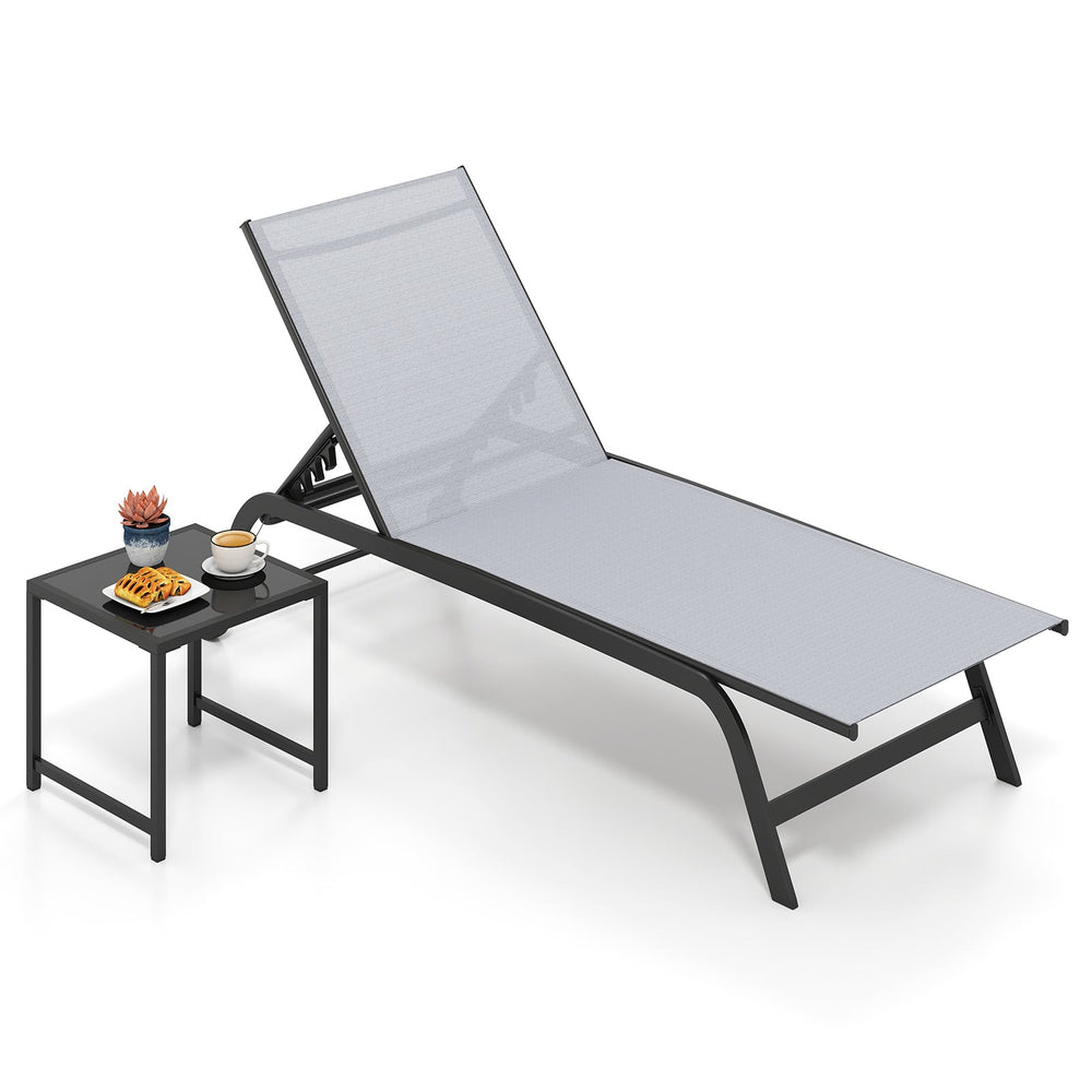 6-Position Outdoor Chaise Lounge Chair Set with Wheels and 180° Full Flat-Grey