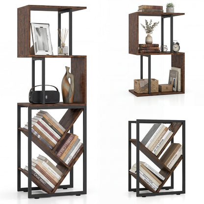 6-Tier Bookshelf with Open Display Shelves for Living Room-Rustic Brown