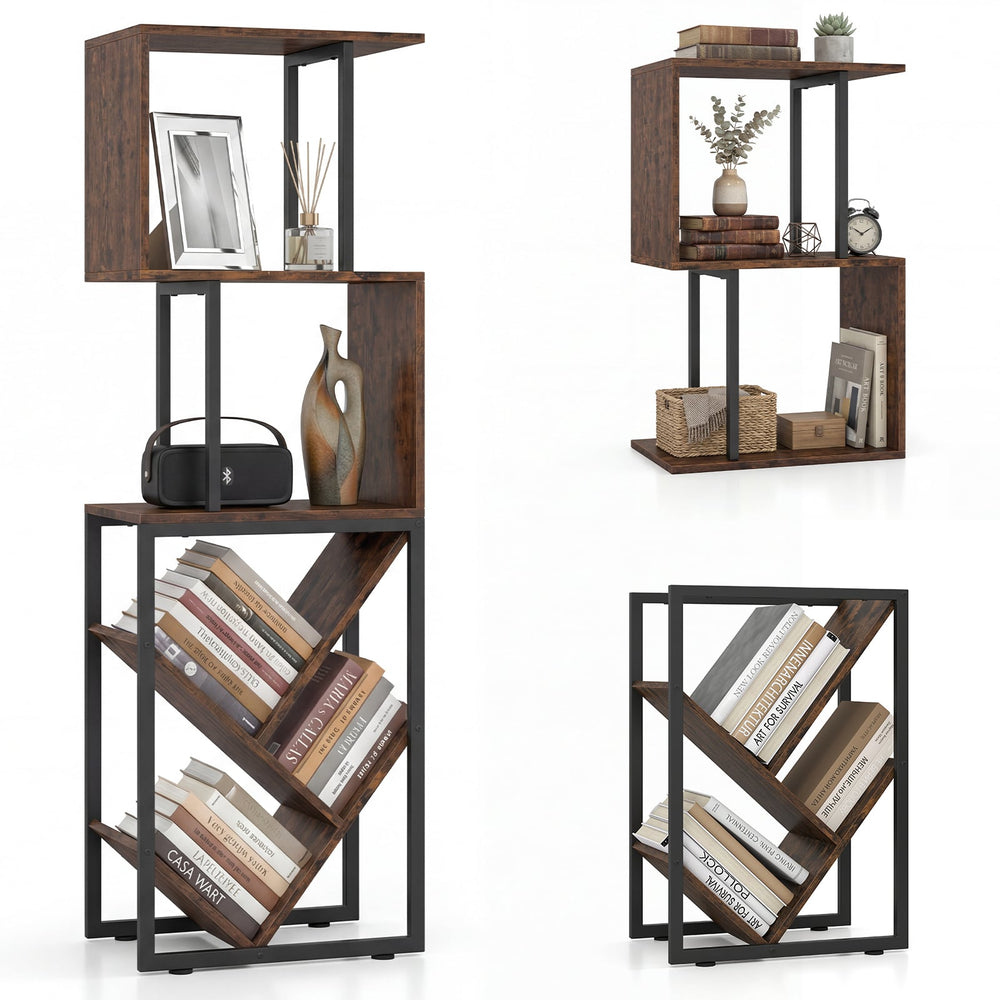 6-Tier Bookshelf with Open Display Shelves for Living Room-Rustic Brown