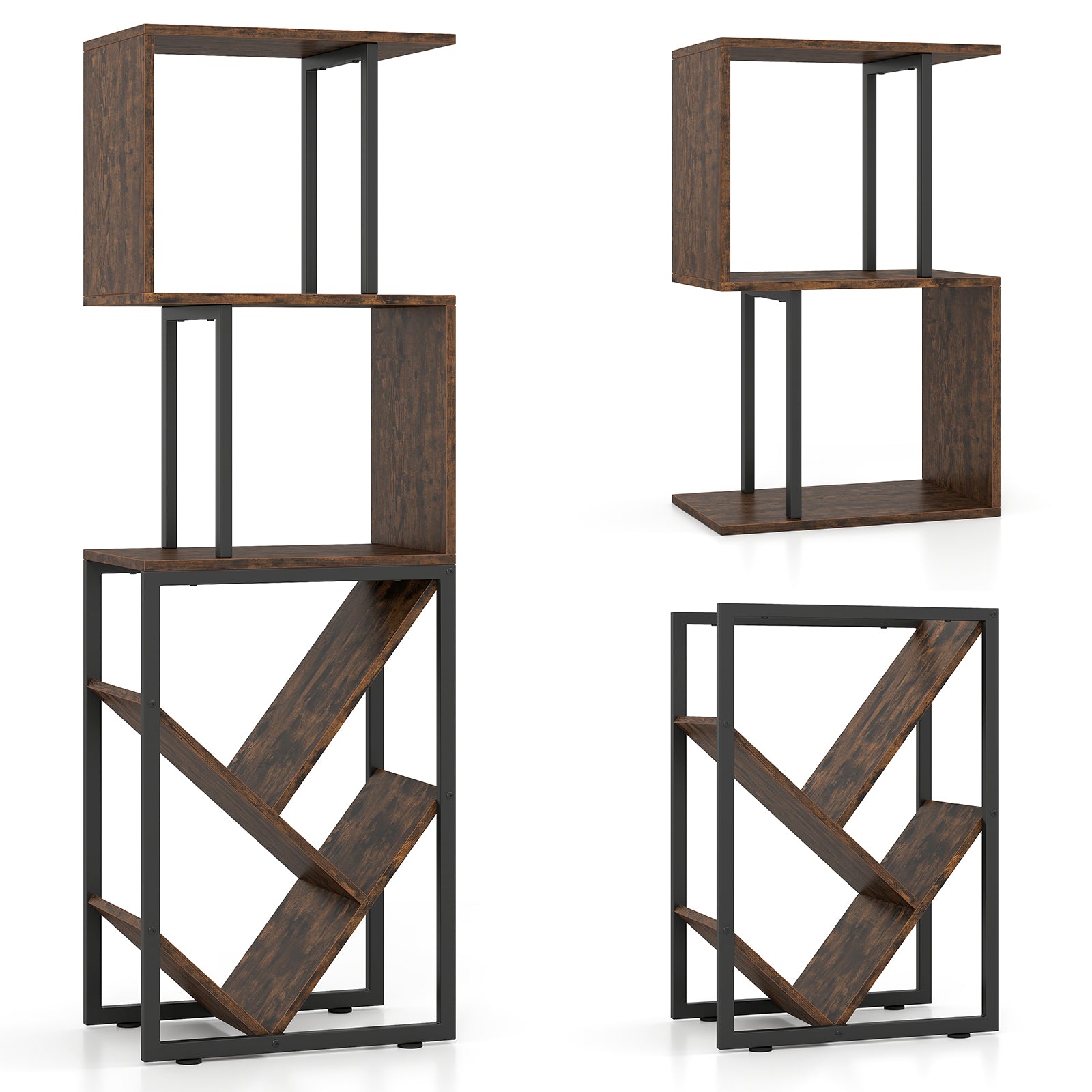 6-Tier Bookshelf with Open Display Shelves for Living Room-Rustic Brown