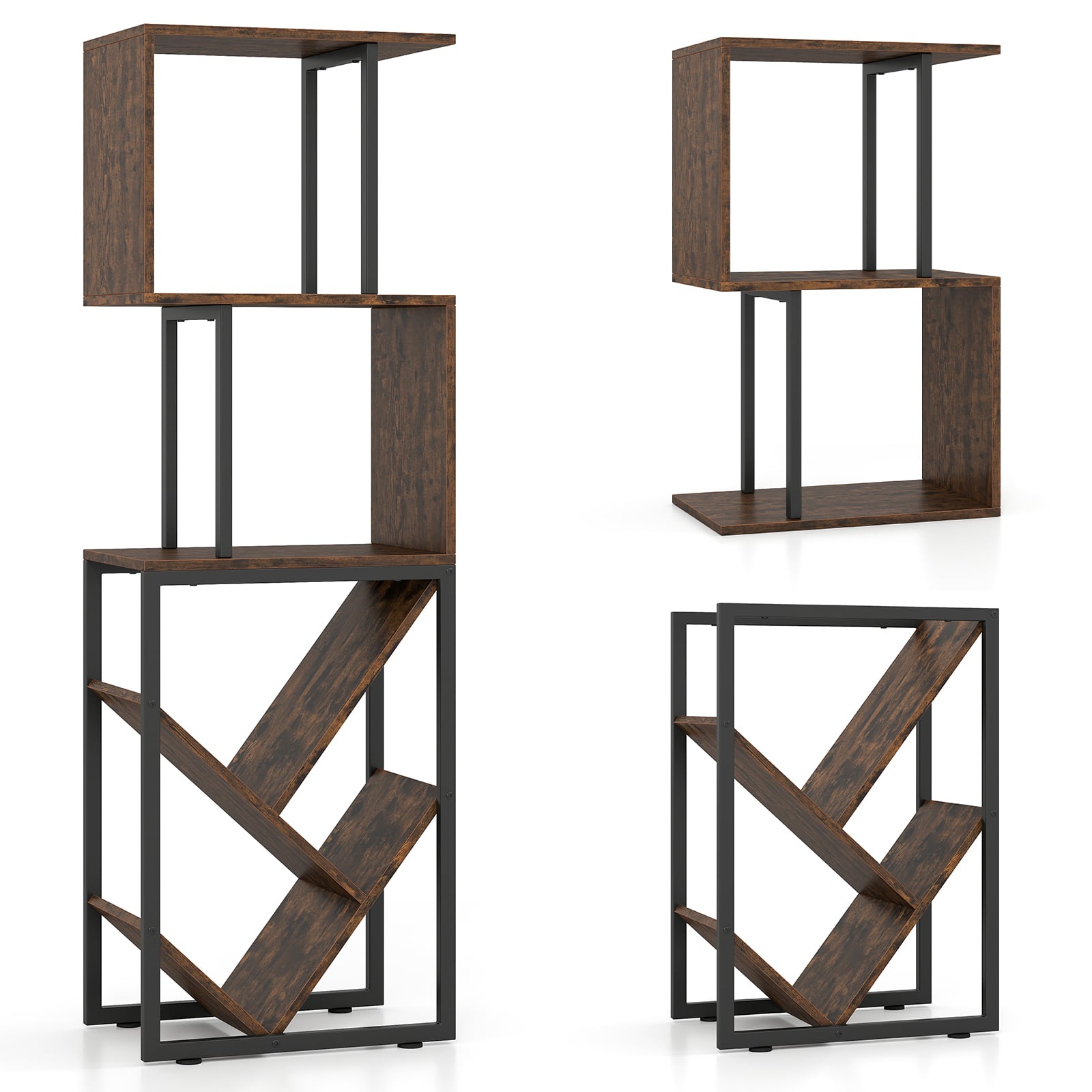 6-Tier Bookshelf with Open Display Shelves for Living Room-Rustic Brown
