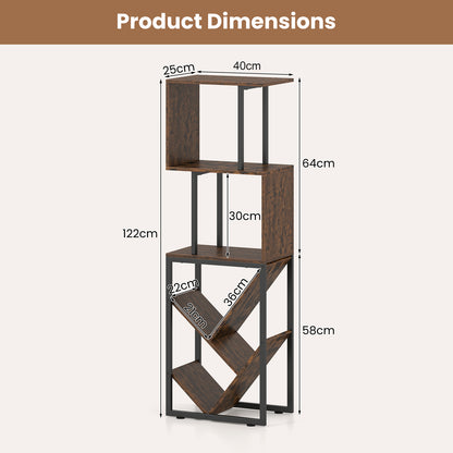 6-Tier Bookshelf with Open Display Shelves for Living Room-Rustic Brown