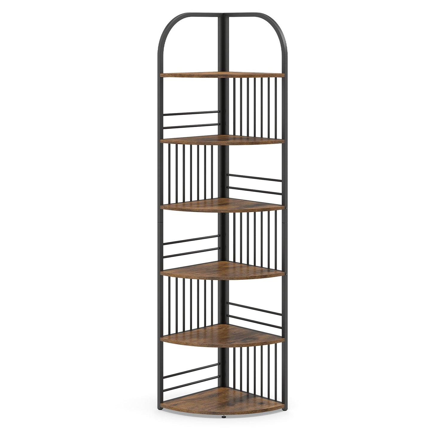 6-Tier Corner Shelf Tall Freestanding Corner Bookshelf with Heavy-duty Metal Frame-Brown
