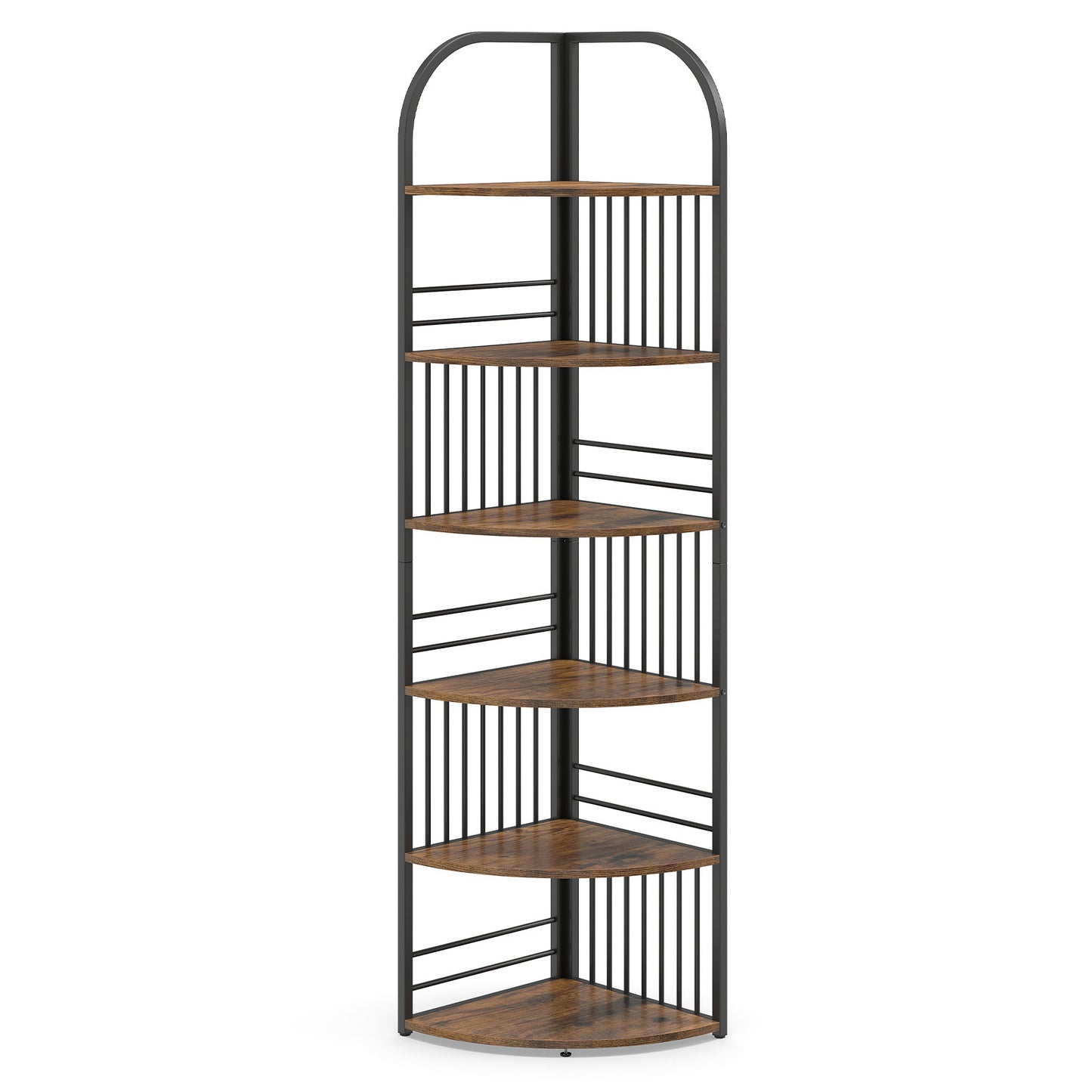 6-Tier Corner Shelf Tall Freestanding Corner Bookshelf with Heavy-duty Metal Frame-Brown