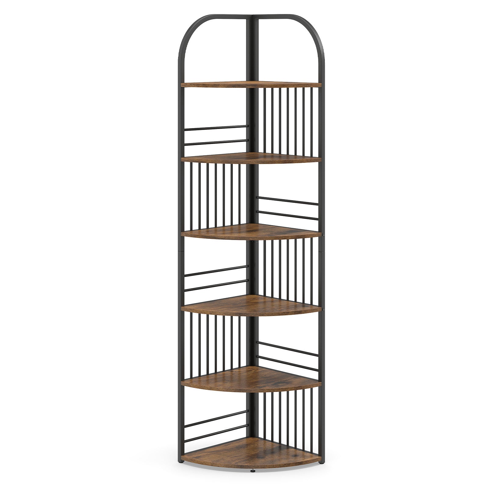 6-Tier Corner Shelf Tall Freestanding Corner Bookshelf with Heavy-duty Metal Frame-Brown