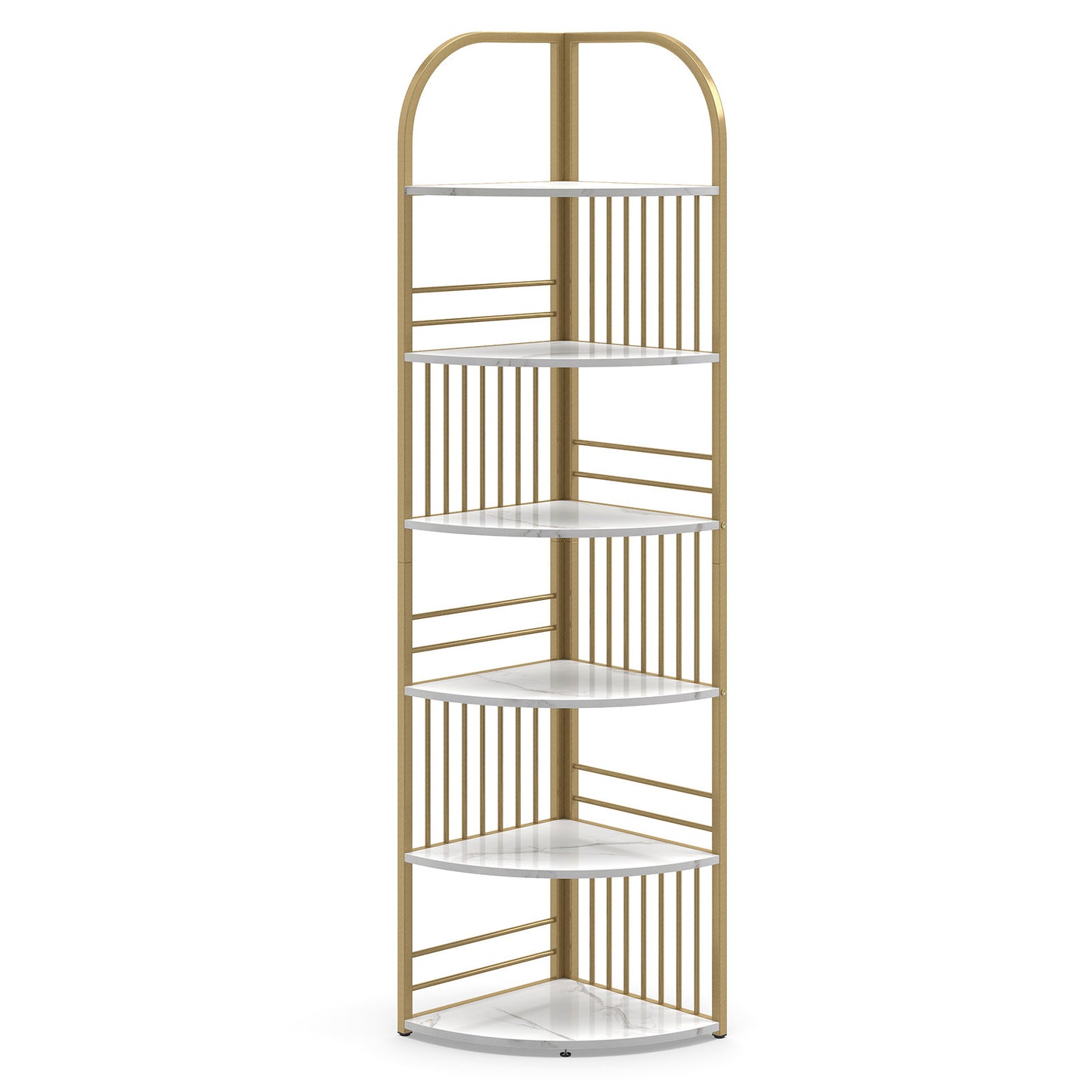6-Tier Corner Shelf Tall Freestanding Corner Bookshelf with Heavy-duty Metal Frame-White