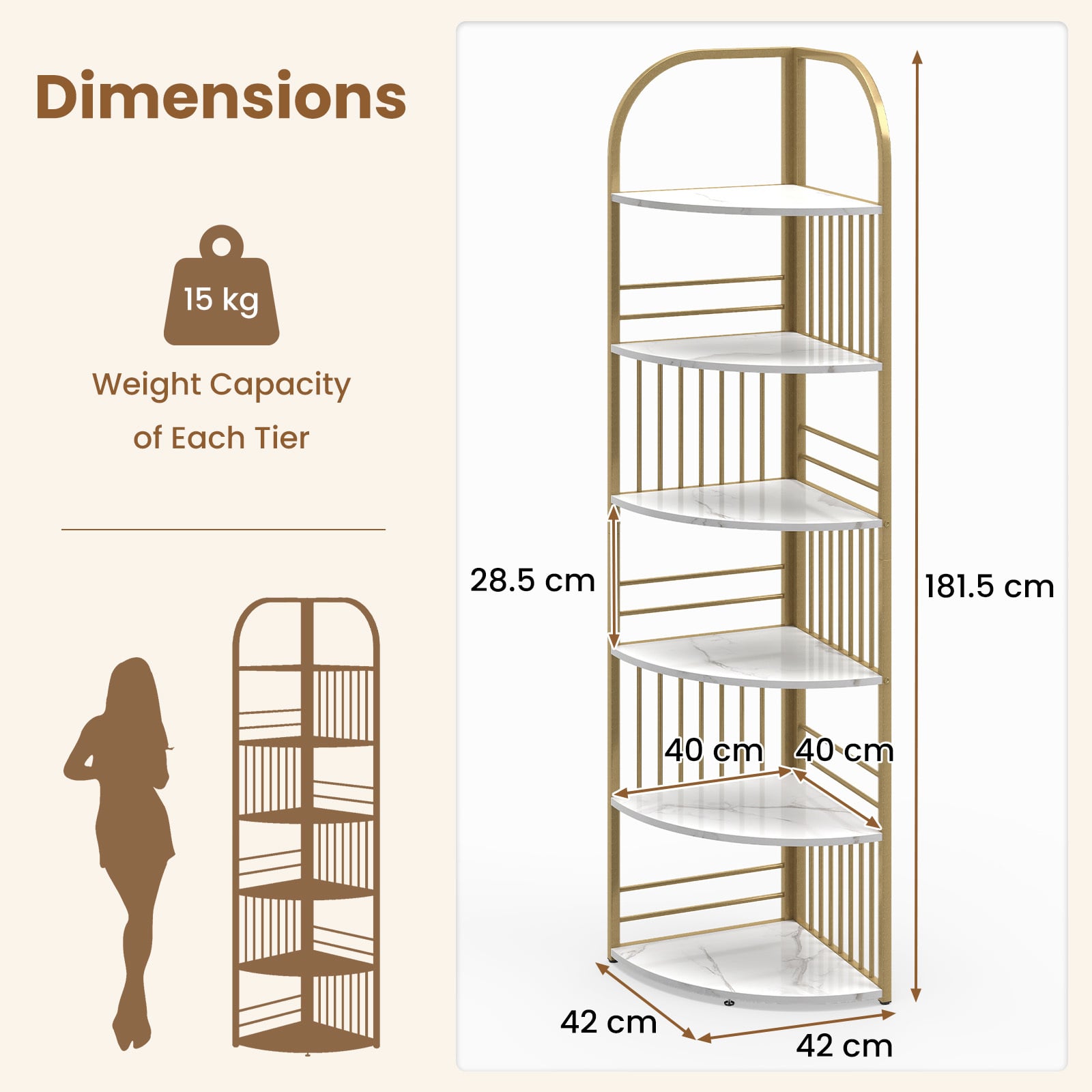 6-Tier Corner Shelf Tall Freestanding Corner Bookshelf with Heavy-duty Metal Frame-White