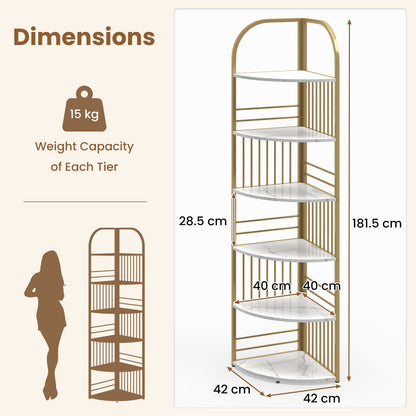 6-Tier Corner Shelf Tall Freestanding Corner Bookshelf with Heavy-duty Metal Frame-White