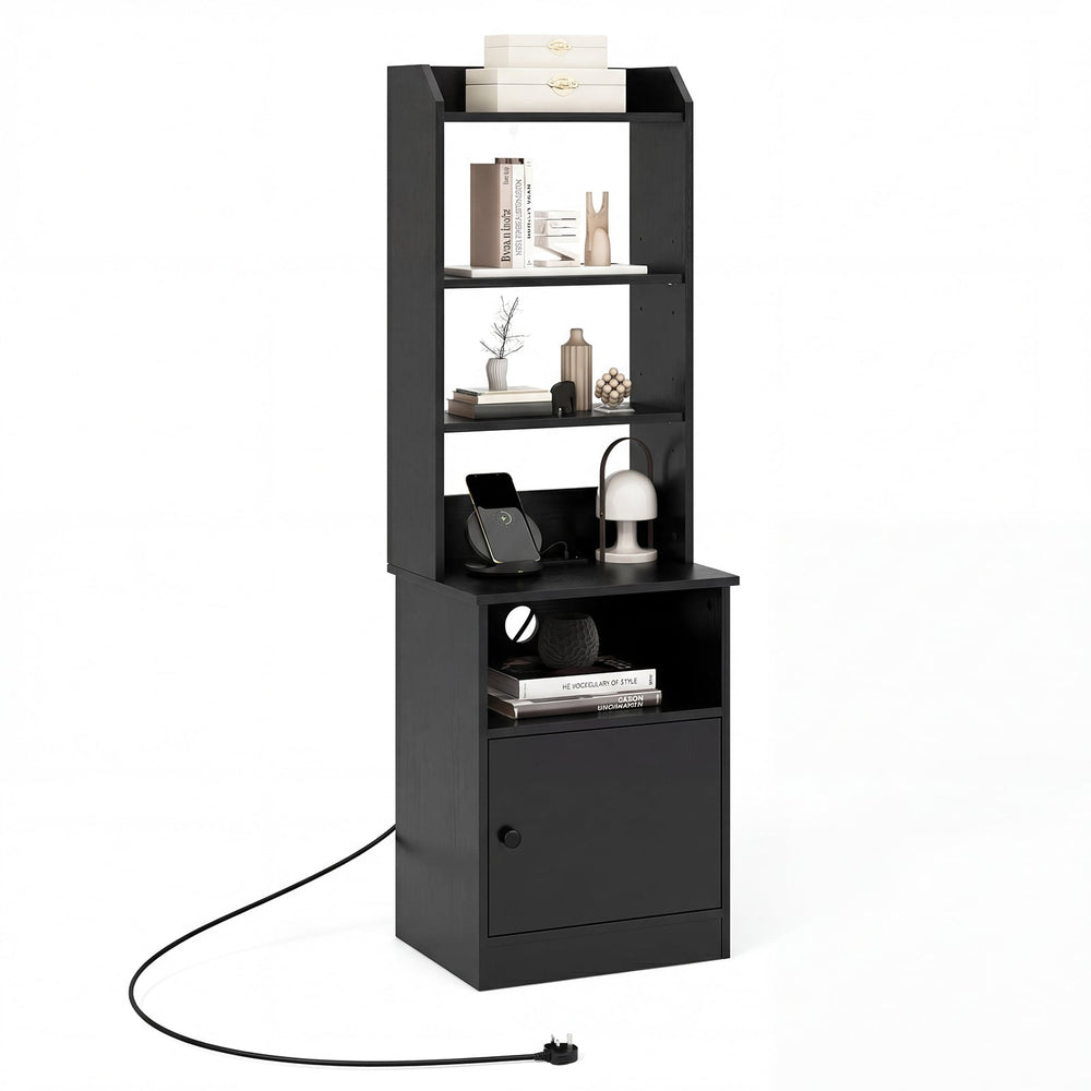 6-Tier Nightstand with Charging Station Bedside Tables Tall Night Stands-Black