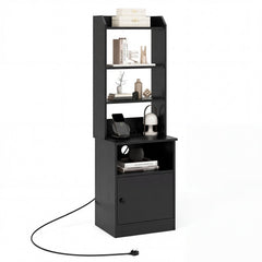6-Tier Nightstand with Charging Station Bedside Tables Tall Night Stands-Black