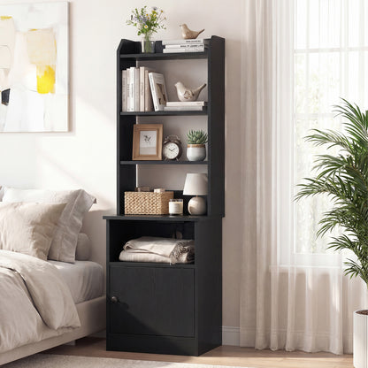 6-Tier Nightstand with Charging Station Bedside Tables Tall Night Stands-Black