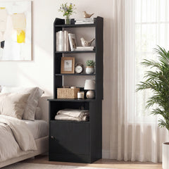 6-Tier Nightstand with Charging Station Bedside Tables Tall Night Stands-Black