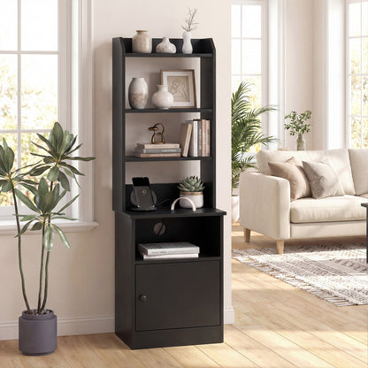 6-Tier Nightstand with Charging Station Bedside Tables Tall Night Stands-Black