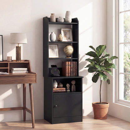 6-Tier Nightstand with Charging Station Bedside Tables Tall Night Stands-Black