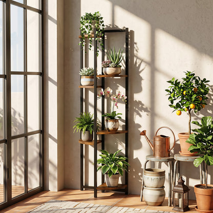 6-Tier Plant Stand Tiered Storage Shelf with 6 Fan-Shaped Shelves-Rusitcbrown