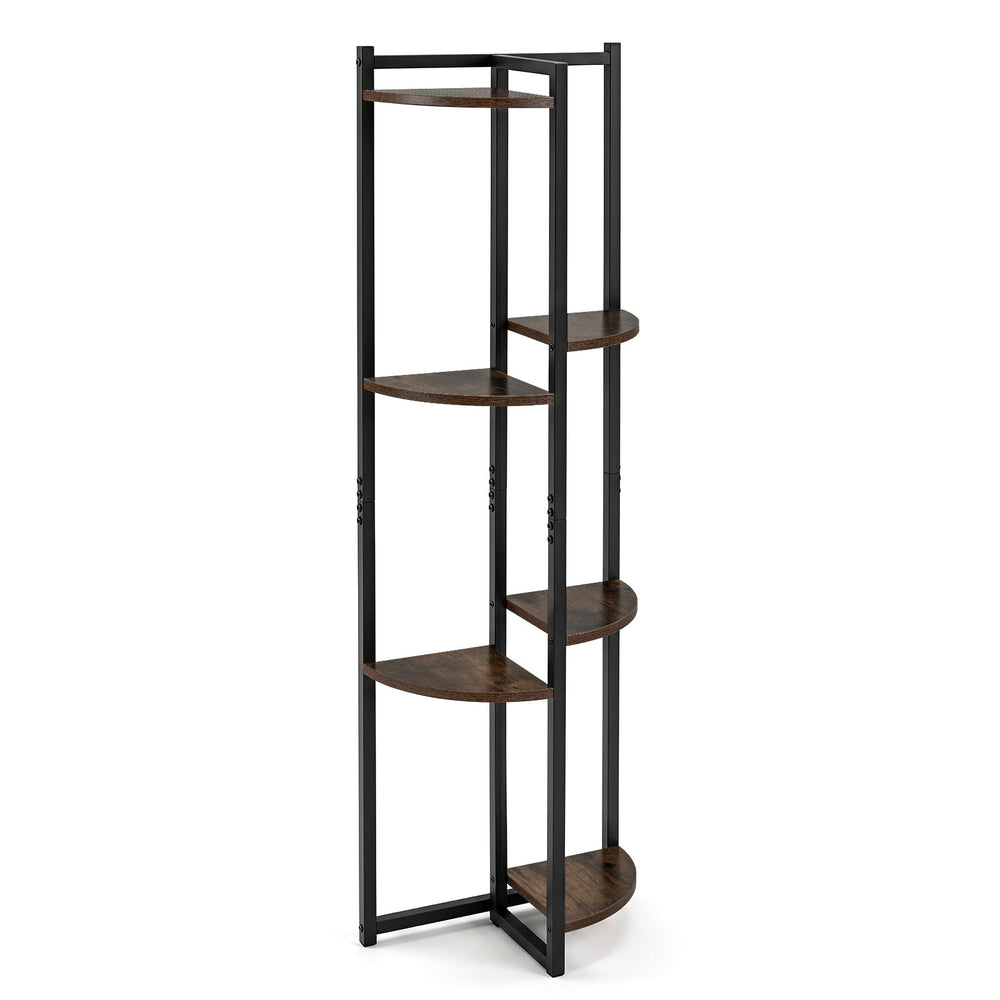 6-Tier Plant Stand Tiered Storage Shelf with 6 Fan-Shaped Shelves-Rusitcbrown