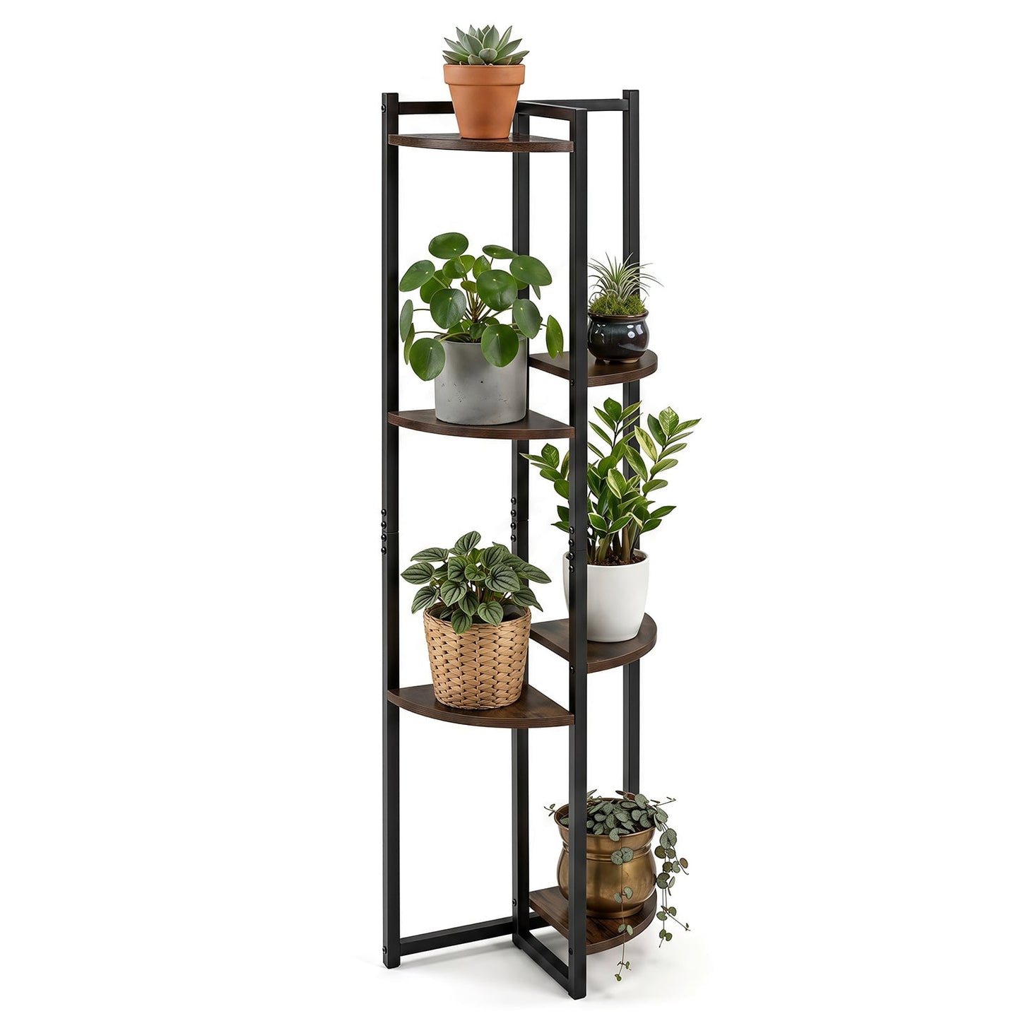 6-Tier Plant Stand Tiered Storage Shelf with 6 Fan-Shaped Shelves-Rusitcbrown