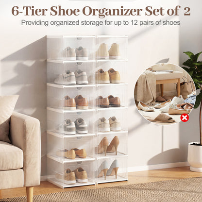 6-Tier Portable Shoe Organizer Set of 2 with Flip Front Door-Transparent