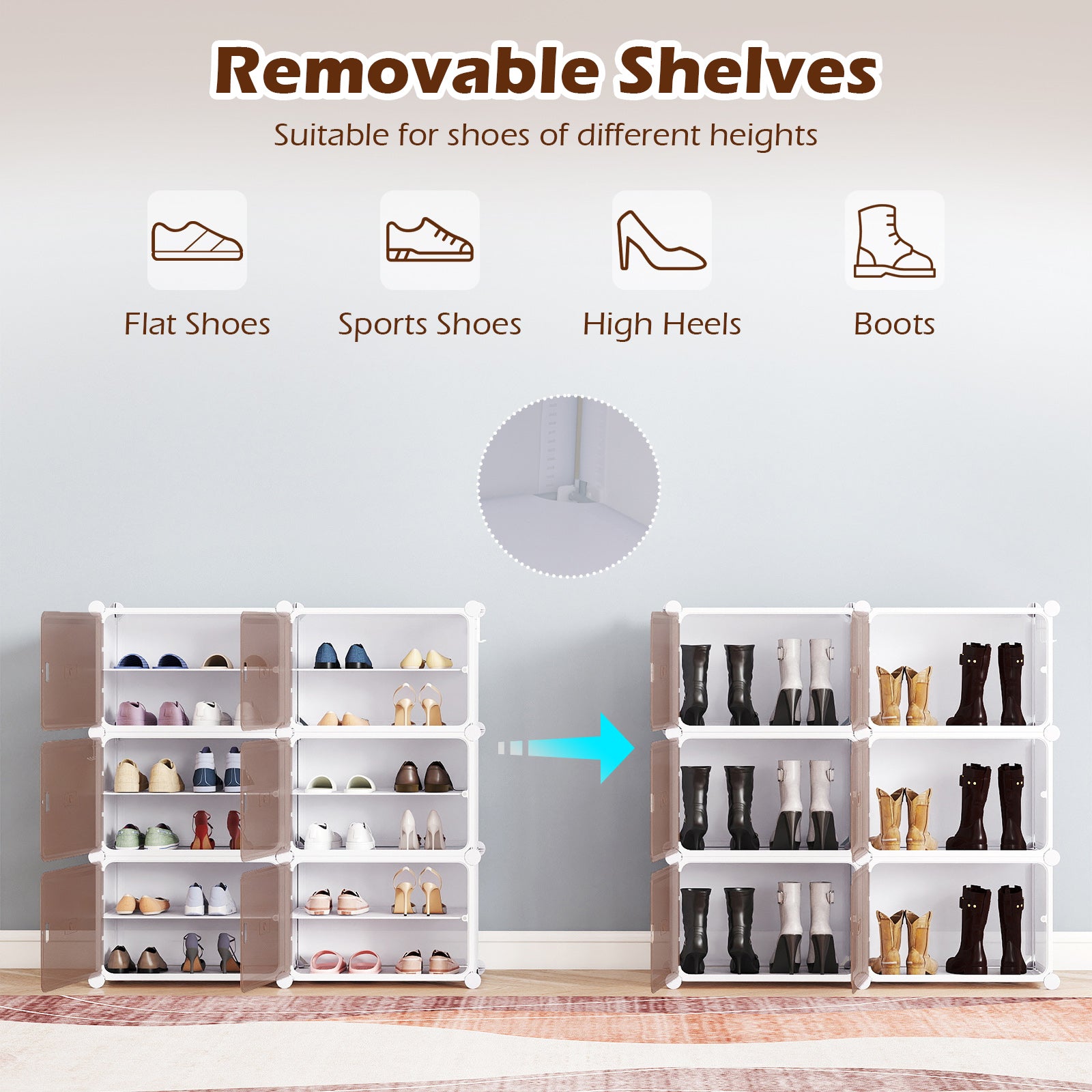 6 Tier Shoe Storage Cabinet with Removable Shelves