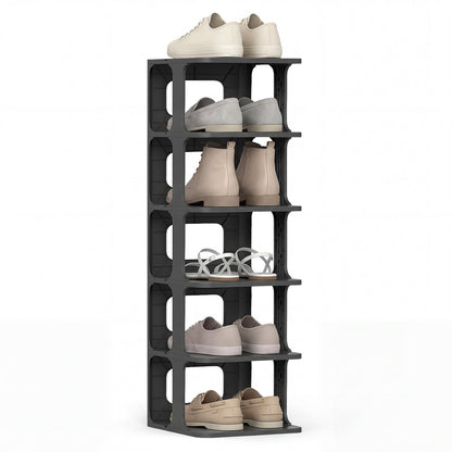 6-Tier Stackable Shoe Rack Small Vertical Shoe Organizer-Black