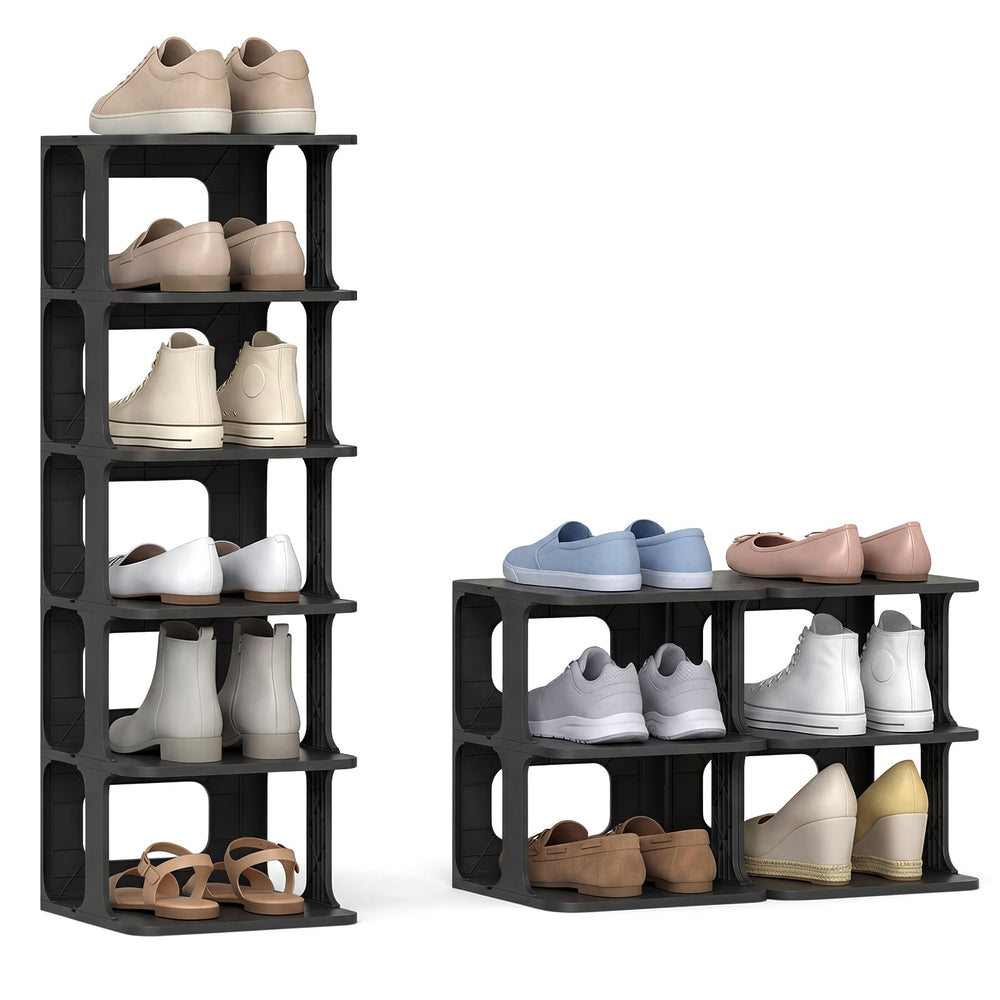 6-Tier Stackable Shoe Rack Small Vertical Shoe Organizer-Black