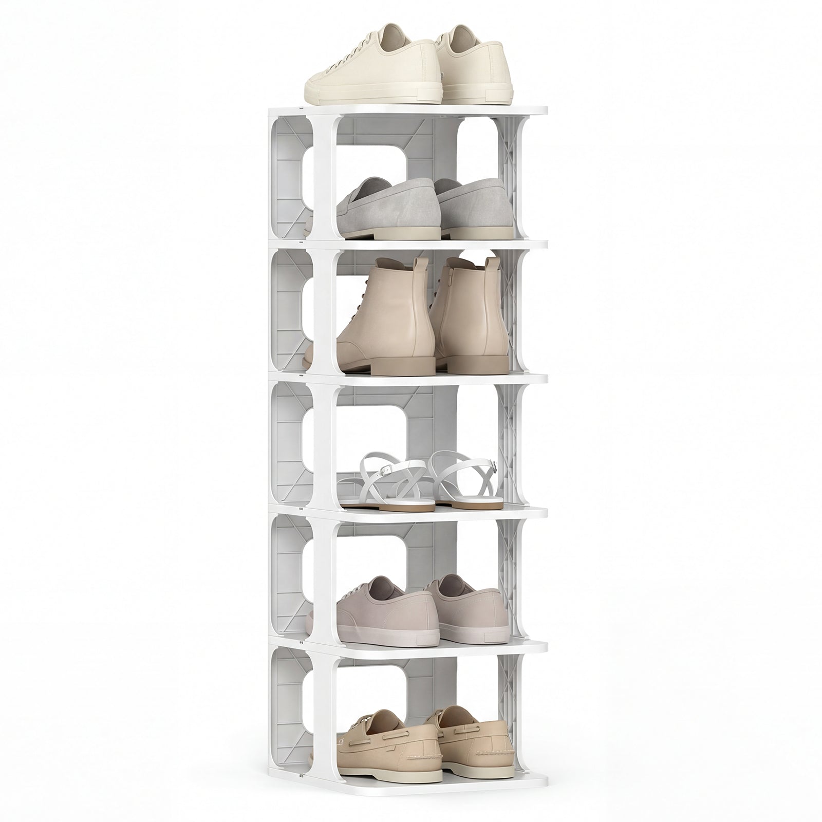 6-Tier Stackable Shoe Rack Small Vertical Shoe Organizer-White