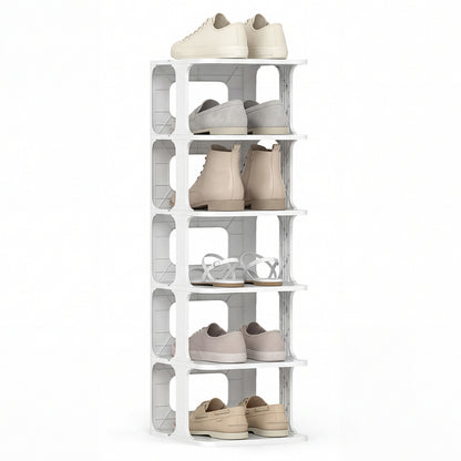 6-Tier Stackable Shoe Rack Small Vertical Shoe Organizer-White