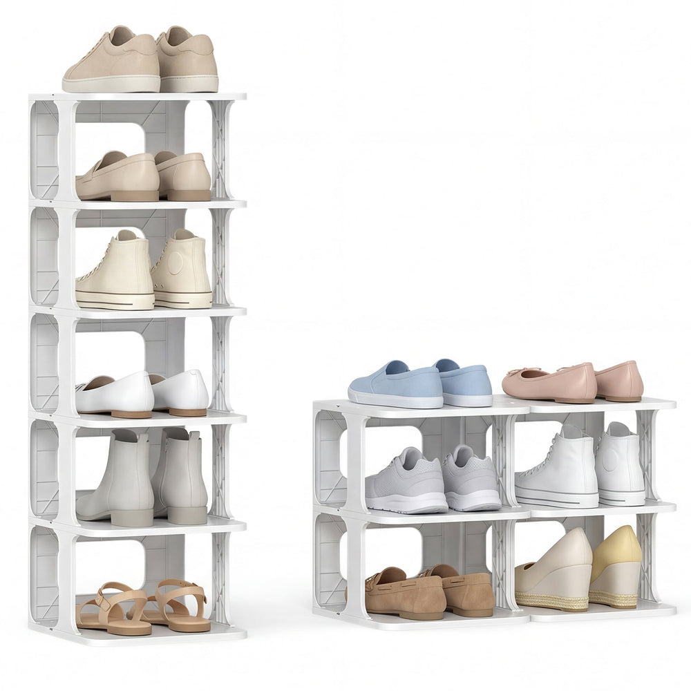 6-Tier Stackable Shoe Rack Small Vertical Shoe Organizer-White
