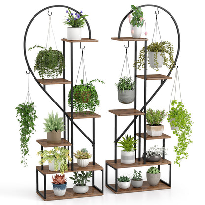 6-Tier Metal Plant Stand Heart-Shape Ladder Plant Shelves -Rustic Brown