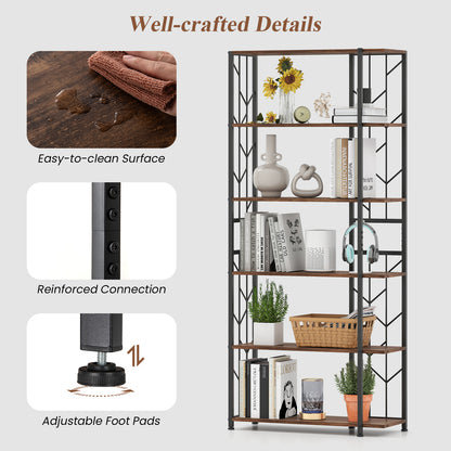 6-Tier Modern Geometric Bookcase with Heavy-duty Metal Frame for Study-Rustic Brown