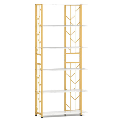 6-Tier Modern Geometric Bookcase with Heavy-duty Metal Frame for Study-White