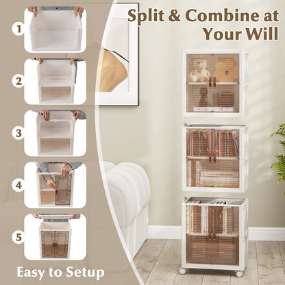 6-Cube Stackable Storage Bins with Lockable Wheels for for Kitchen Living Room Bedroom-White