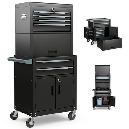 6-Drawer Rolling Tool Chest with Universal Wheels and Hooks-Black-M
