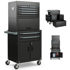6-Drawer Rolling Tool Chest with Universal Wheels and Hooks-Black-M