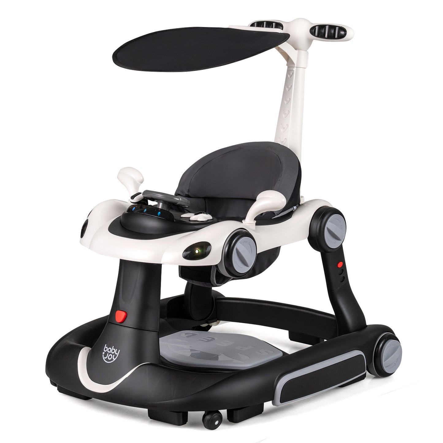 6-in-1 Baby Walker Toddler Push Car with Canopy and Wheels-Black