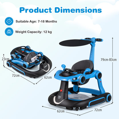 6-in-1 Baby Walker Toddler Push Car with Canopy and Wheels-Navy