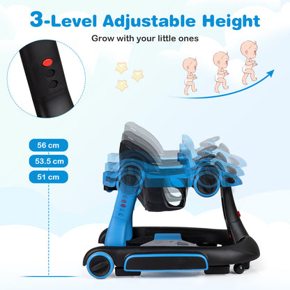 6-in-1 Baby Walker Toddler Push Car with Canopy and Wheels-Navy