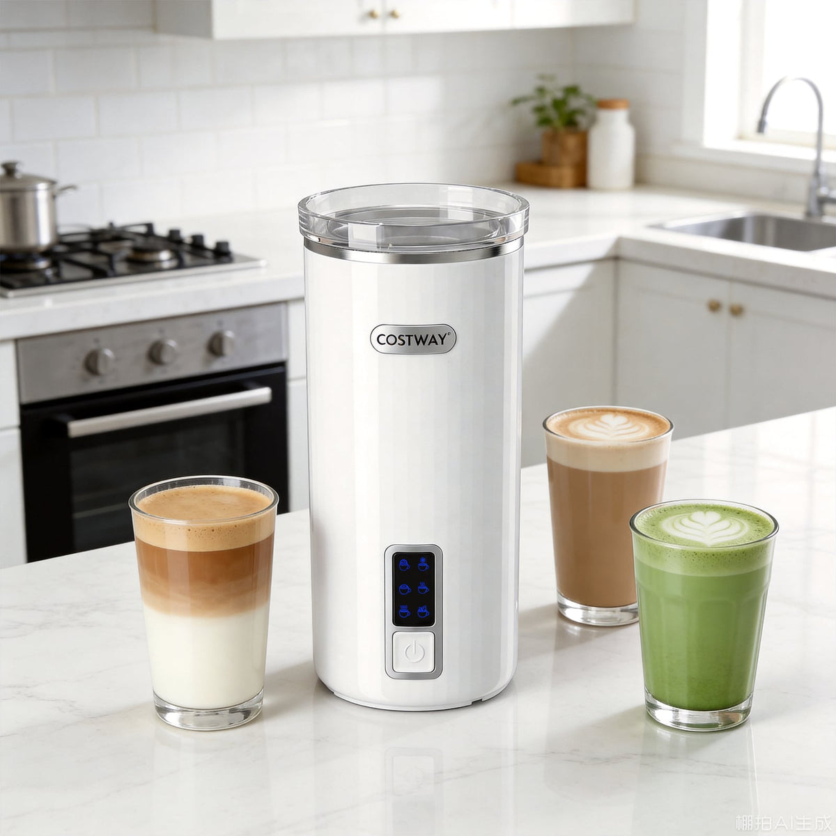 6-in-1 Electric Milk Steamer with Stainless Steel Interior Automatic Warm and Cold Foam Maker-White