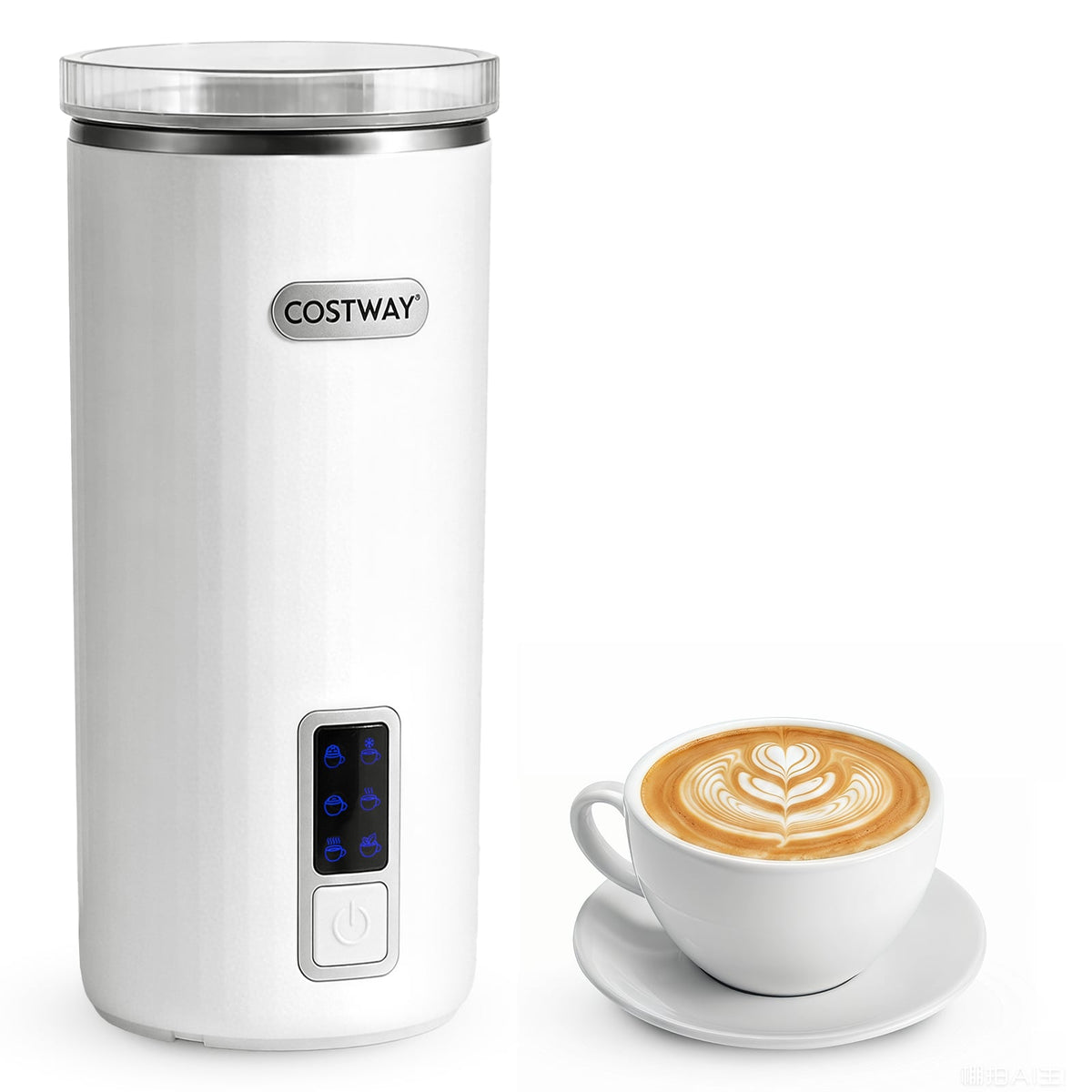 6-in-1 Electric Milk Steamer with Stainless Steel Interior Automatic Warm and Cold Foam Maker-White