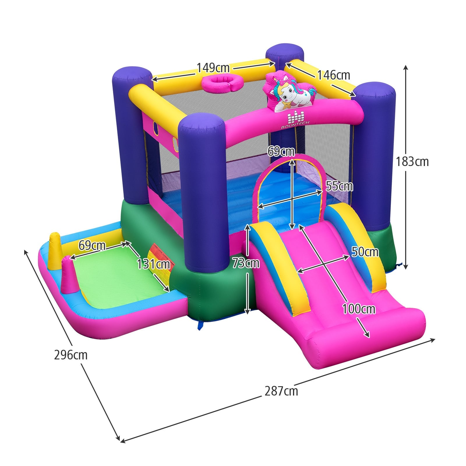 6-in-1 Inflatable Bounce House with Slide and Ball Pit Unicorn-Themed with 480W Blower