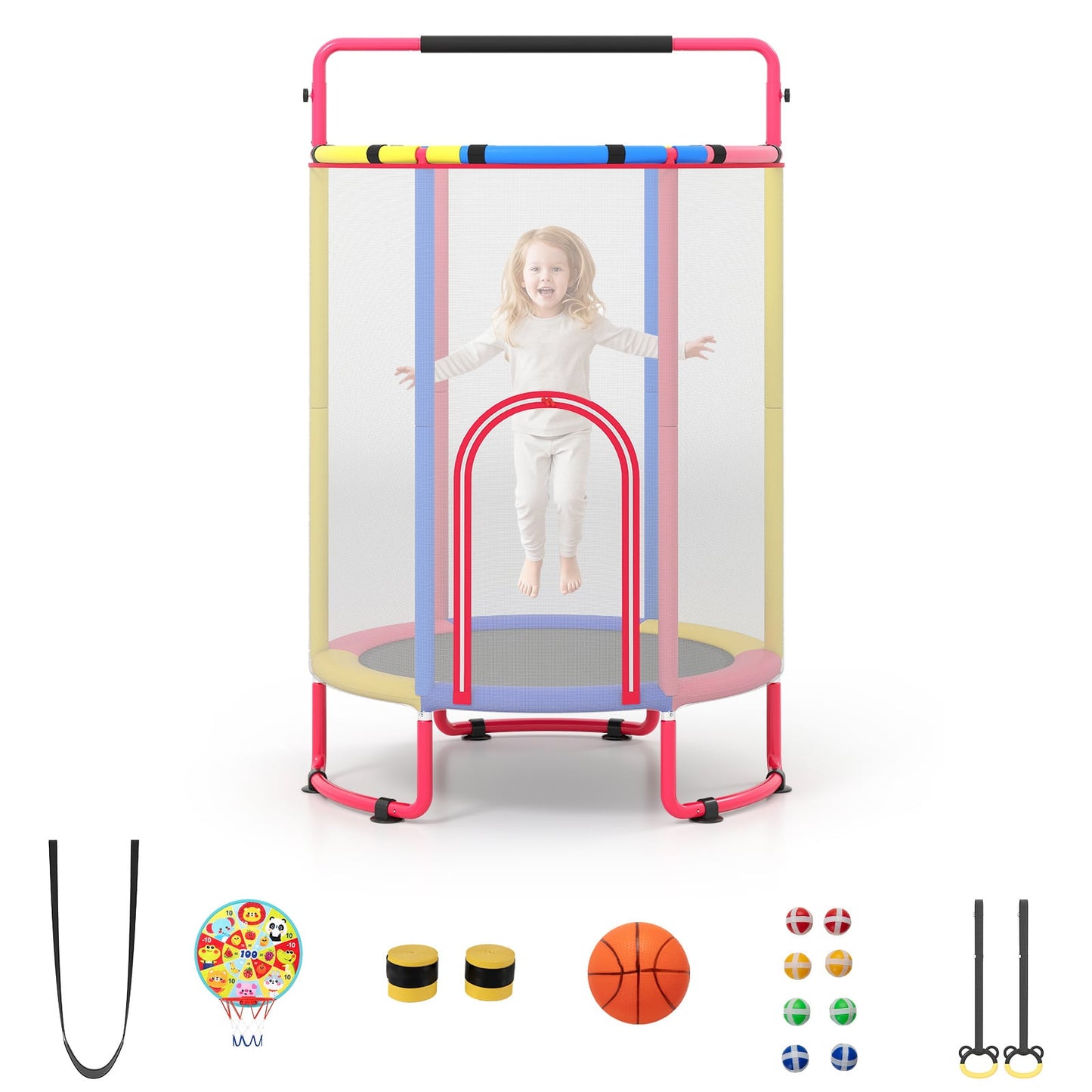 6-in-1 Kids Trampoline 140 cm Indoor Outdoor Trampoline with Swing-Multicolor