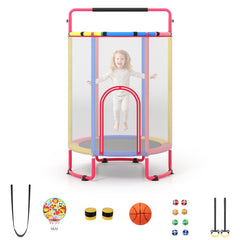 6-in-1 Kids Trampoline 140 cm Indoor Outdoor Trampoline with Swing-Multicolor